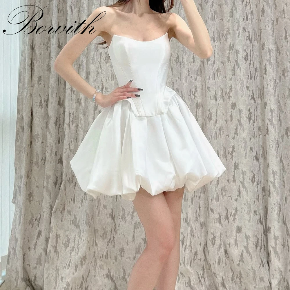 

Bowith Mini Prom Dresses Strapless Corset Back Wedding Party Dresses for Bride Customized Above Kneen Short Evening Dresses