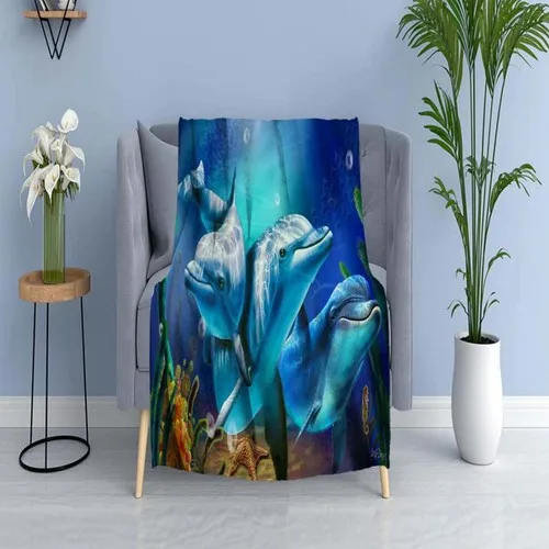 Else Carpet Else Blue Tropical Dolphins Wellsoft Patterned 3D Tv Blankets