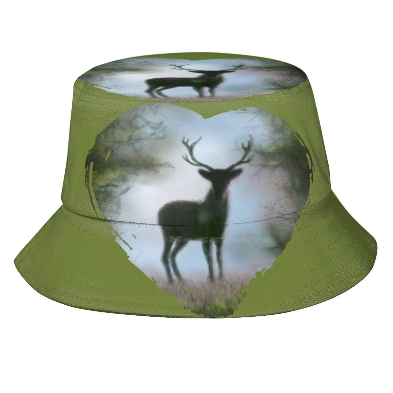 My Deer Hg Green Sun Cap Fisherman Hat Bucket Hats Deer Hunting Motif Hunter Heart Wild Animals Forest Animals Blue Green Magic