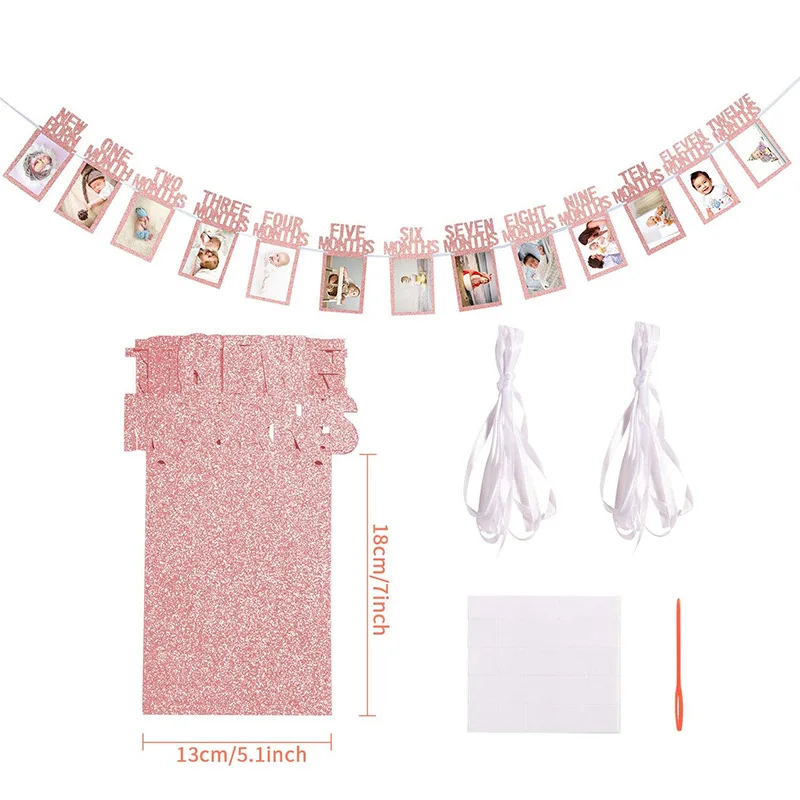 Baby-Fotobanner zum ersten Geburtstag, 1–12 Monate, Foto-Requisiten, Junge, Mädchen, Fotografie, Wimpelkette, Girlande, Babyparty, Partydekoration – Detail 3