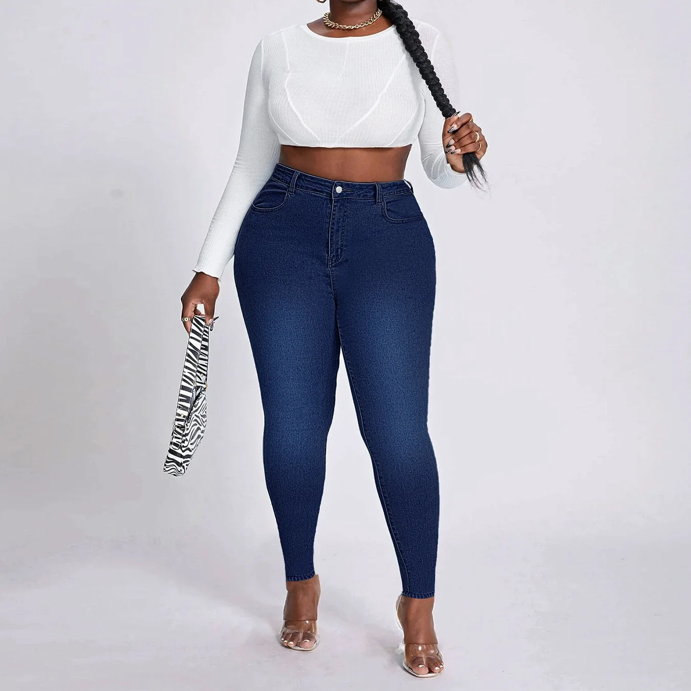 plus Size High Elastic Denim Pants for Women European And American Wish Fashion