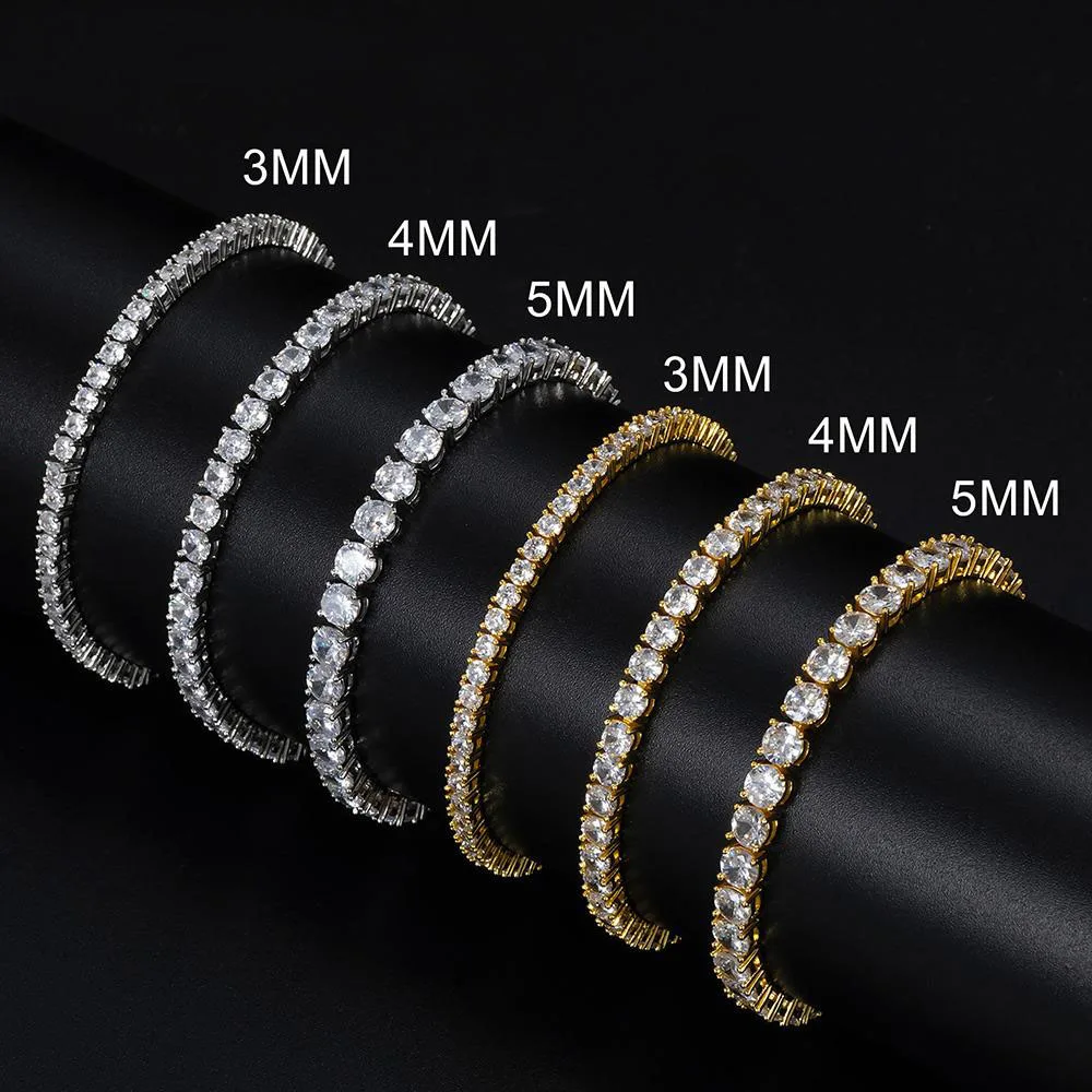 Hip Hop Iced Out Tennis Bracelets for Men Women 3/4/5mm CZ Homme Hand Chain Spring Buckle Bracelet Wedding High Quality Jewelry