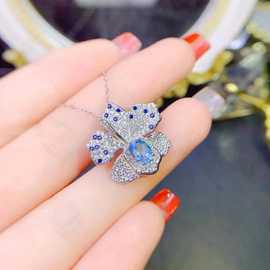 KJJEAXCMY New Jewelry Natural Women's Topaz Pendant 925 silver inlay Colorful and splendid Crystal pure fire flash explosion