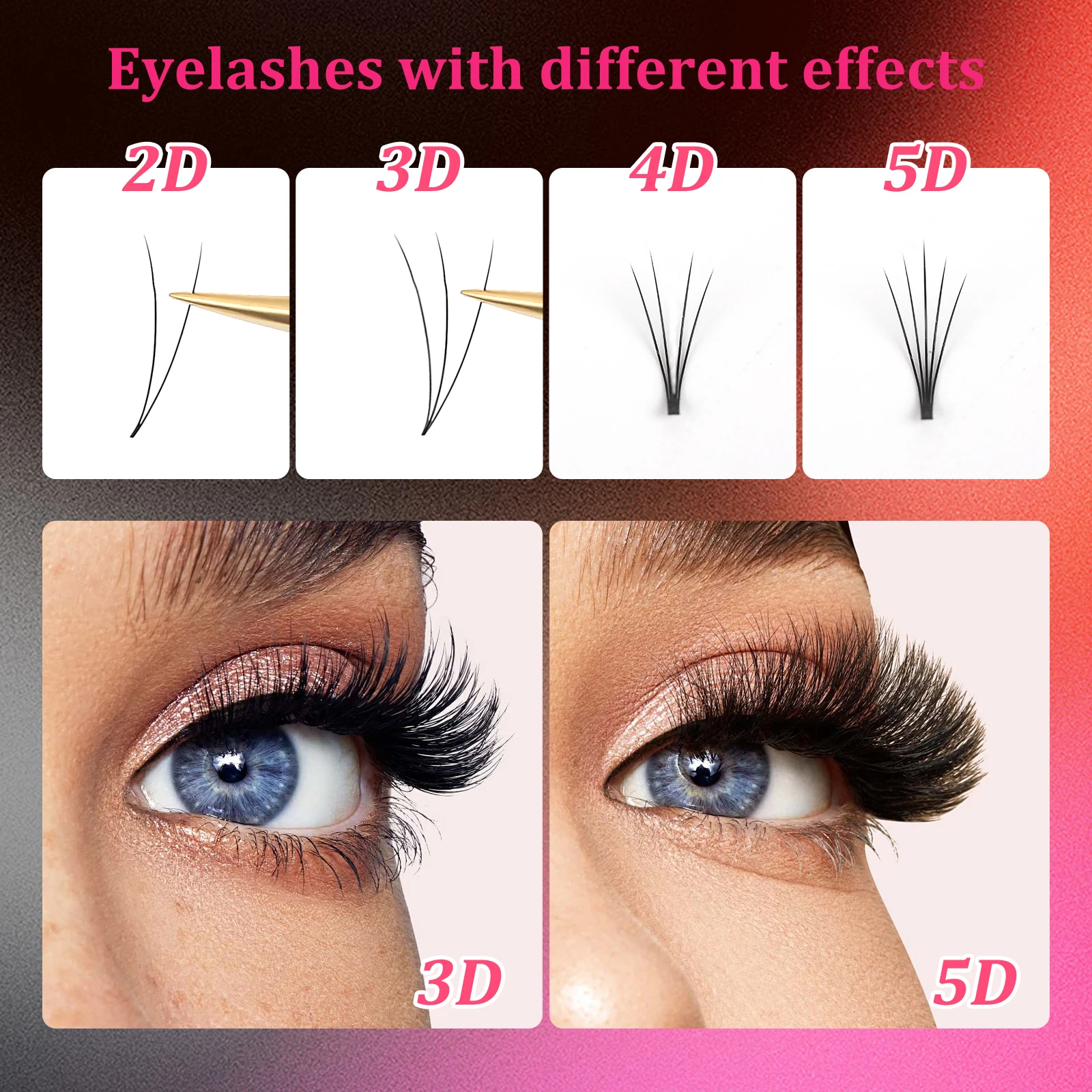 Hot Sale 3D Natural Long False Eyelash Extensions 10 Pieces 0.10mm J/B/C/D 8-14cm 3D Faux Mink Grafting Eyelashes Premade Fans