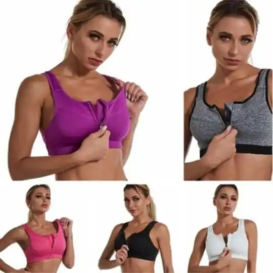 Reggiseno sportivo di supporto Wireless Dropship Yoga che rimbalza reggiseni per esercizi per le donne Design con cerniera anteriore supporto per la schiena Push Up Bralette