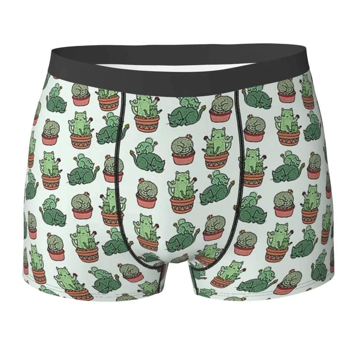 Boxer Underpants Shorts Cactus Cats Panties Men's Ventilate Underwear for Homme Man Boyfriend Gift