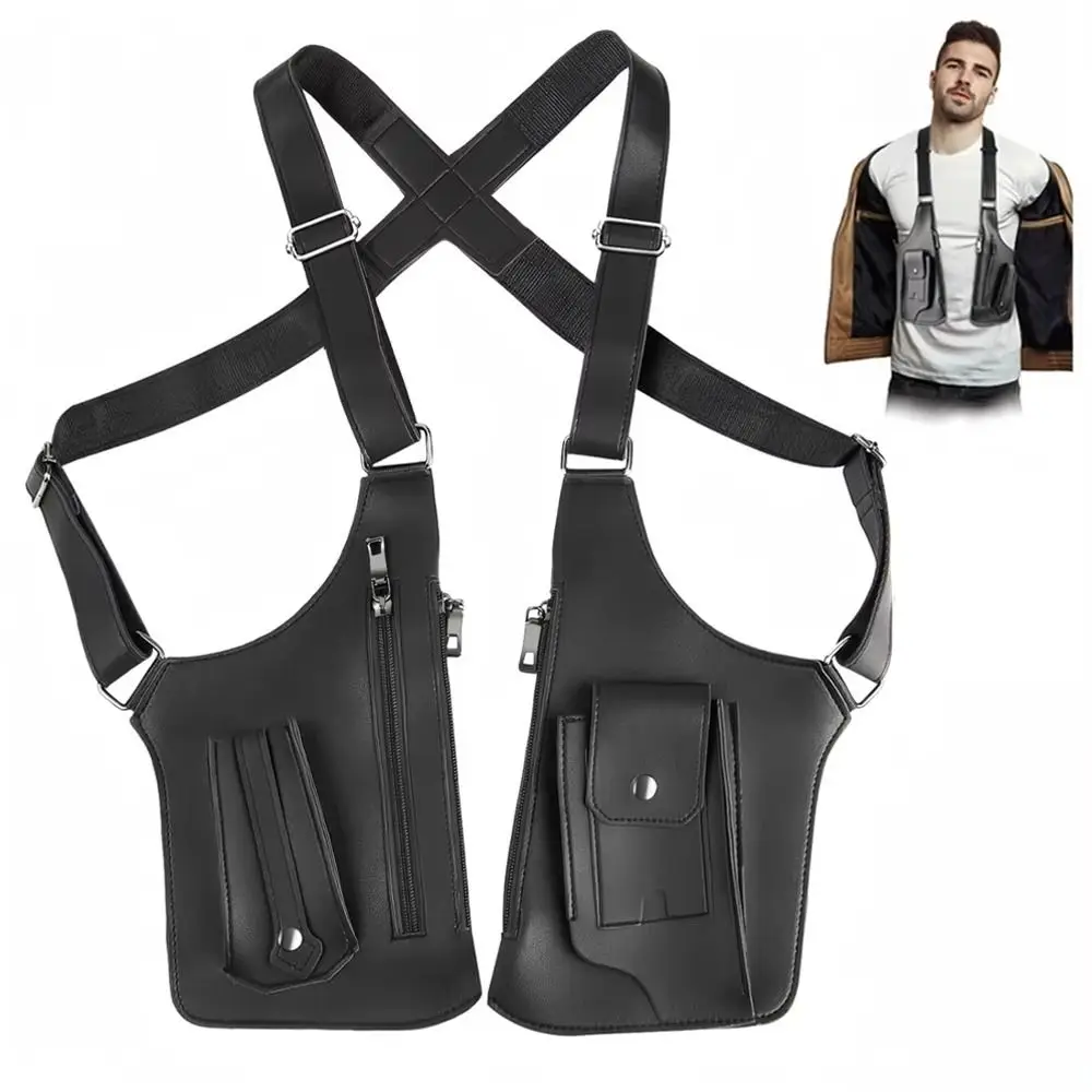 Retro Anti-theft Storage Vest Bag Multi-Pocket Concealed Strap Chest Bag Leather Multifunction Crossbody Bags for Men