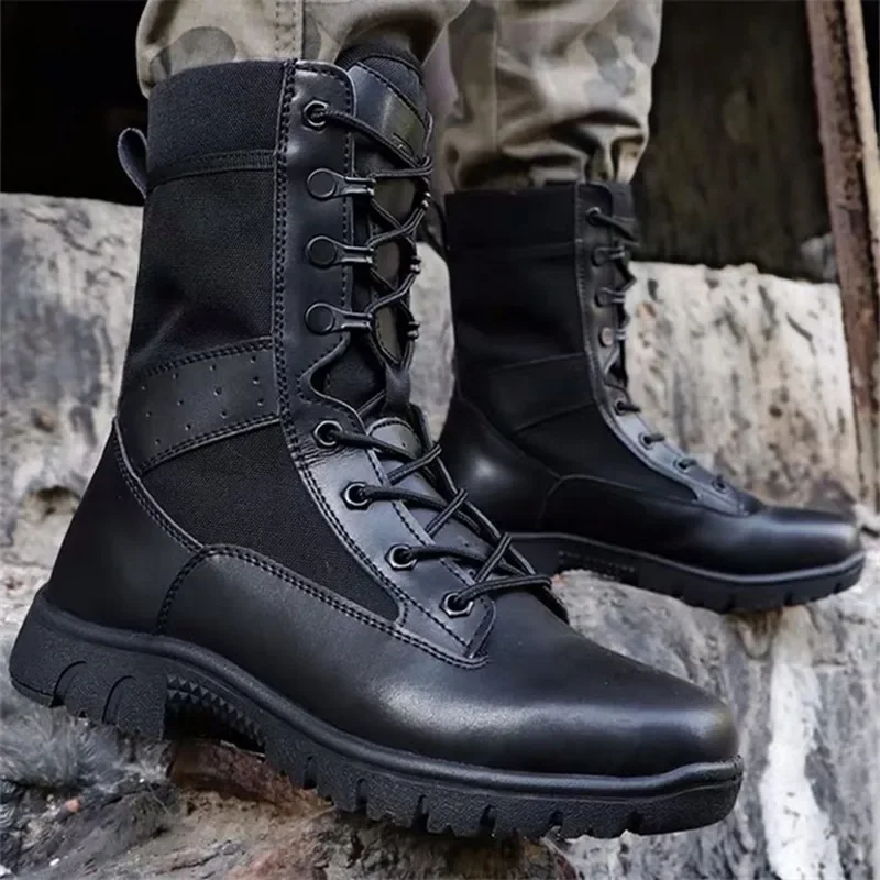 Bottes militaires pour hommes, botte de l'armée, botte de saut dans le désert, randonnée en plein air, chaussures de rinçage, travail, chaussures de sécurité, printemps, 2023