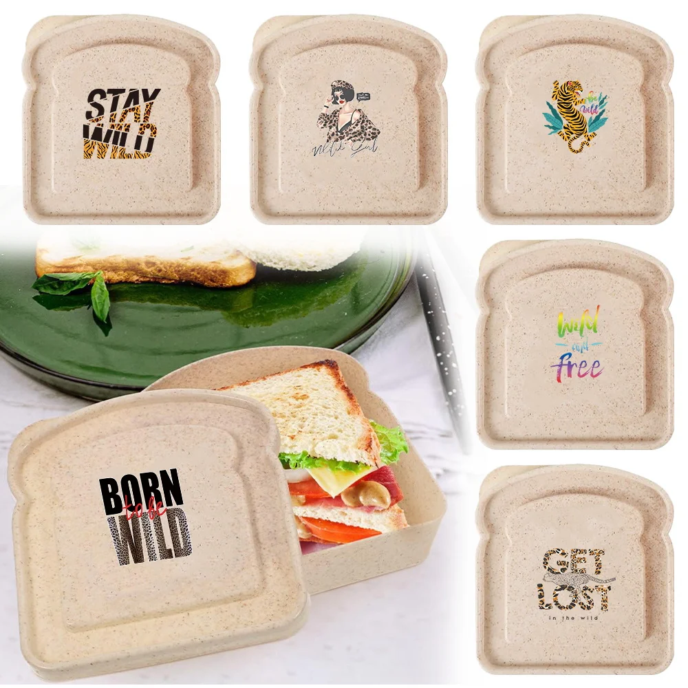 Eco Wheat Straw Toast Lunch Box Easy to Clean Portable Sandwich Storage Case with Sealed Lid for Breakfast Picnic