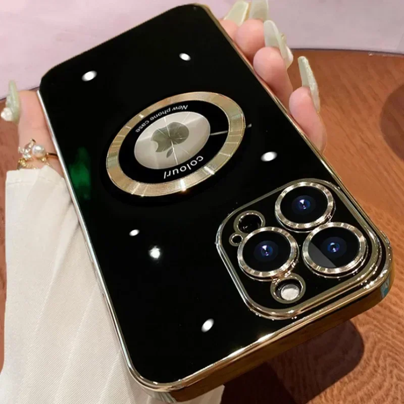 Coque transparente avec logo magnétique Magsafe, coque de protection pour objectif, transparente, adaptée pour iPhone 15, 14, 13, 12, 11 Pro Max Plus