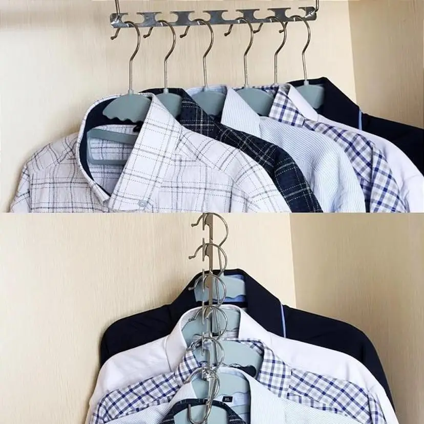 New 1 Pcs 37cm Multifunctional Space Saving Metal Hangers With Magic Hook 6 Hole Clothing Wardrobe Organize Hanger Holder