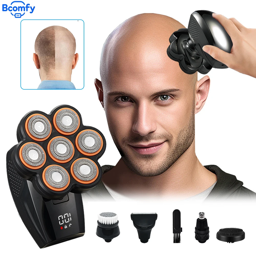5 em 1 barbeador elétrico para homens aparador de barba facial 7d flutuante barba cabeça careca barbeador à prova dwaterproof água molhado seco navalha elétrica