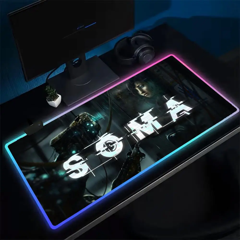 S-SOMA Mouse Pad Anime Gaming Mouse Pad LED Table Pads Backlit Rubber Desktop XXL Mousepad RGB Desk Mats