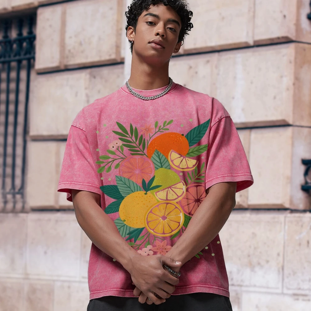 Y2k Graphic T-Shirt Citrus Fruits Print Refreshing Summer T-Shirt Pure Cotton Casual Trendy Fun Vibe Colorful Playful Style Tee