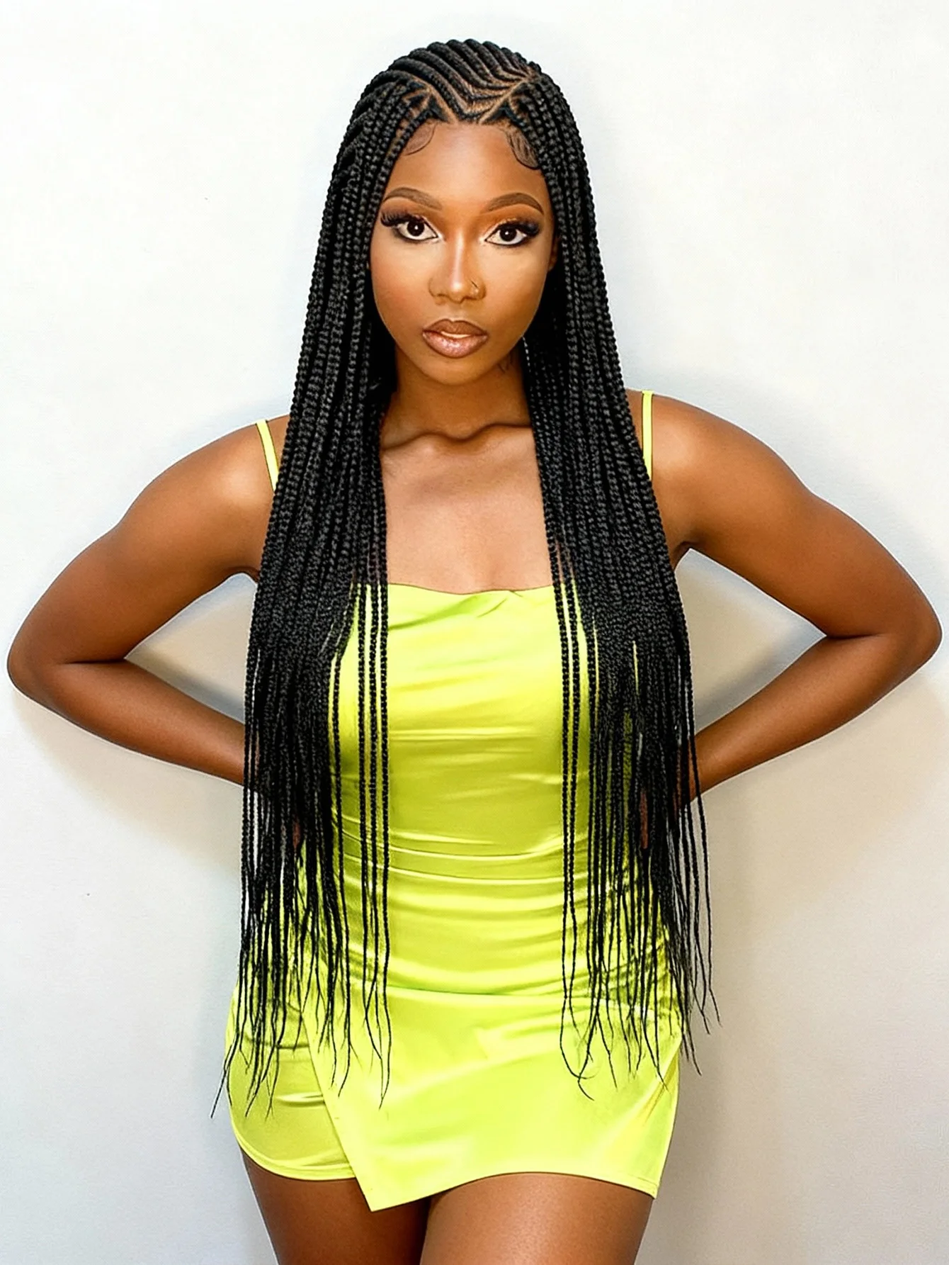 Synthetic Full Lace Cornrow Braided Wigs Natural Braiding Hair Wigs Box Braided Lace Wigs with Baby Hair for Black Women