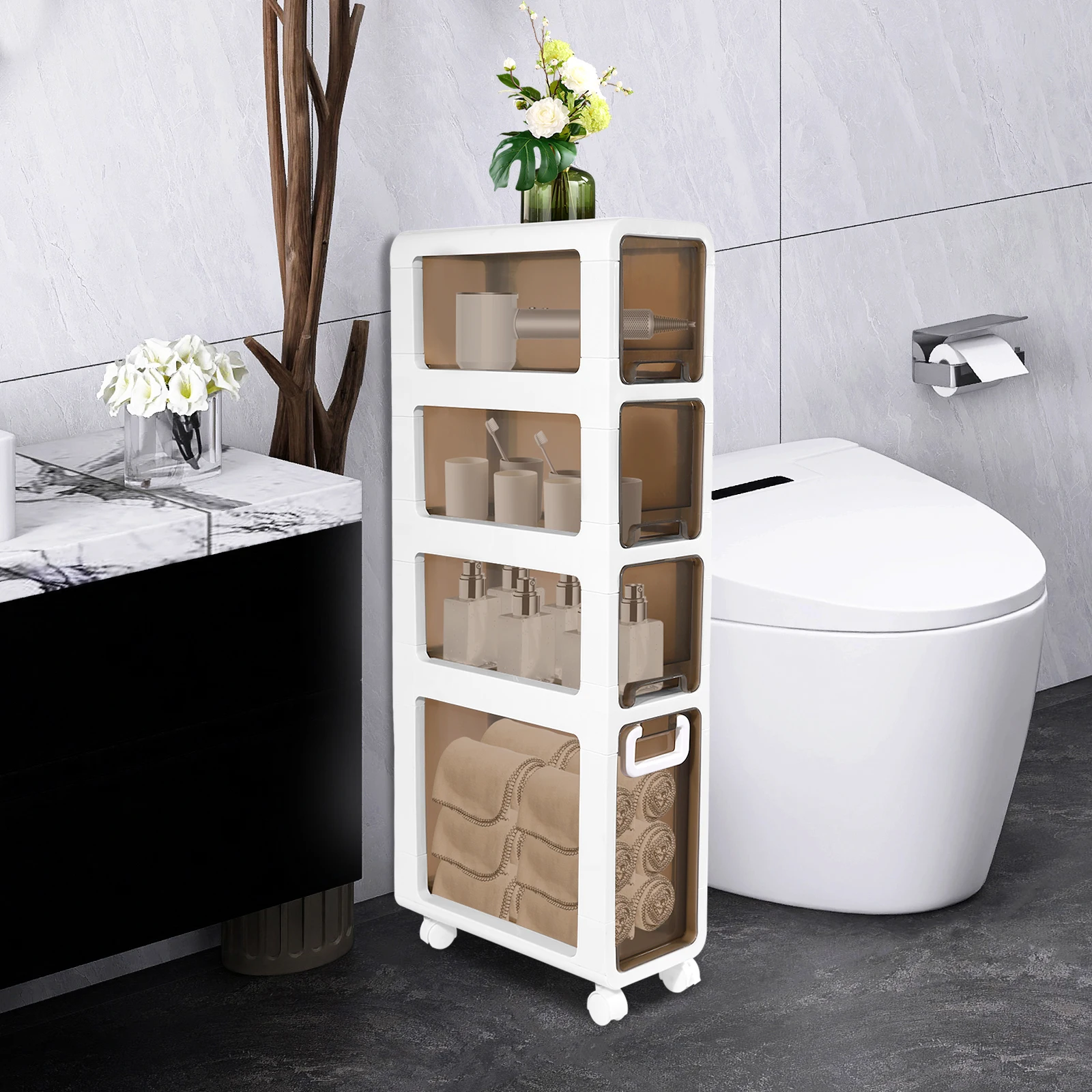 Mueble de Baño para el 4to Piso, 20 * 42.5 * 101cm, Mueble de Almacenamiento Estrecho y Delgado, Organizador de Baño