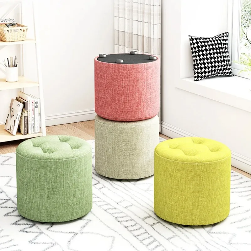 Solid Wood Fabric Small Round Stool, Creative Simple and Modern Living Room, Anti Slip and Foldable Low Stool Sitting on A Stool