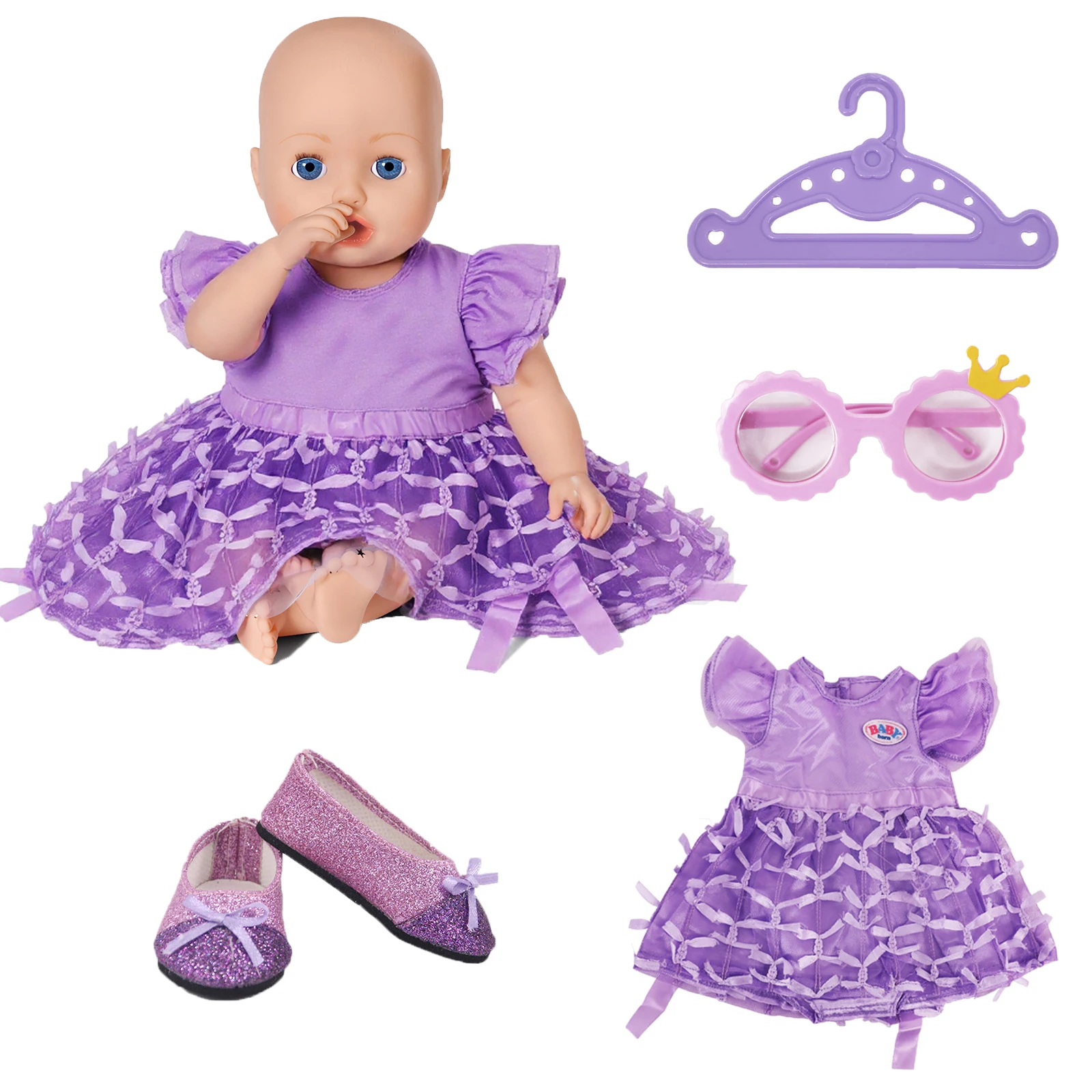 

8 шт./компл. фиолетовое платье с цветком для куклы 43 см Born Baby Reborn, аксессуары для одежды, 18-дюймовая кукла для девочек, игрушки Our Generation Nenuco