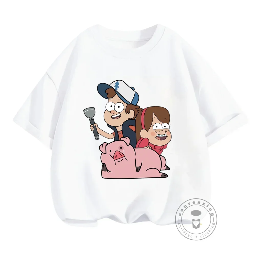 Disney Gravity Falls Season 2 Cartoon Printed T-shirts Children Kawaii Cute Casual Fashion Short Sleeve Tees Kids Girls Boys