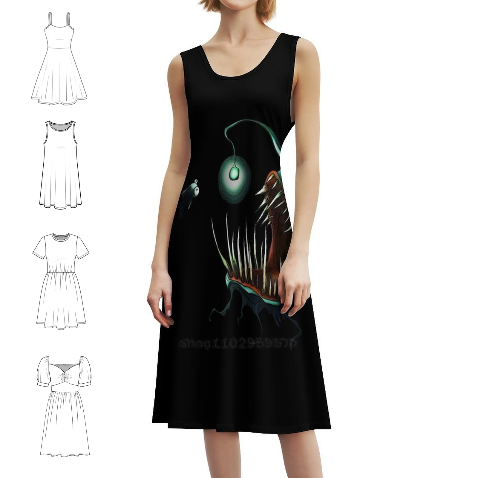 

Платье-рыба с вырезом в форме сердца, элегантное летнее праздничное платье для женщин Ibólarts Cool Angler Fish Angler, глубокое женское платье