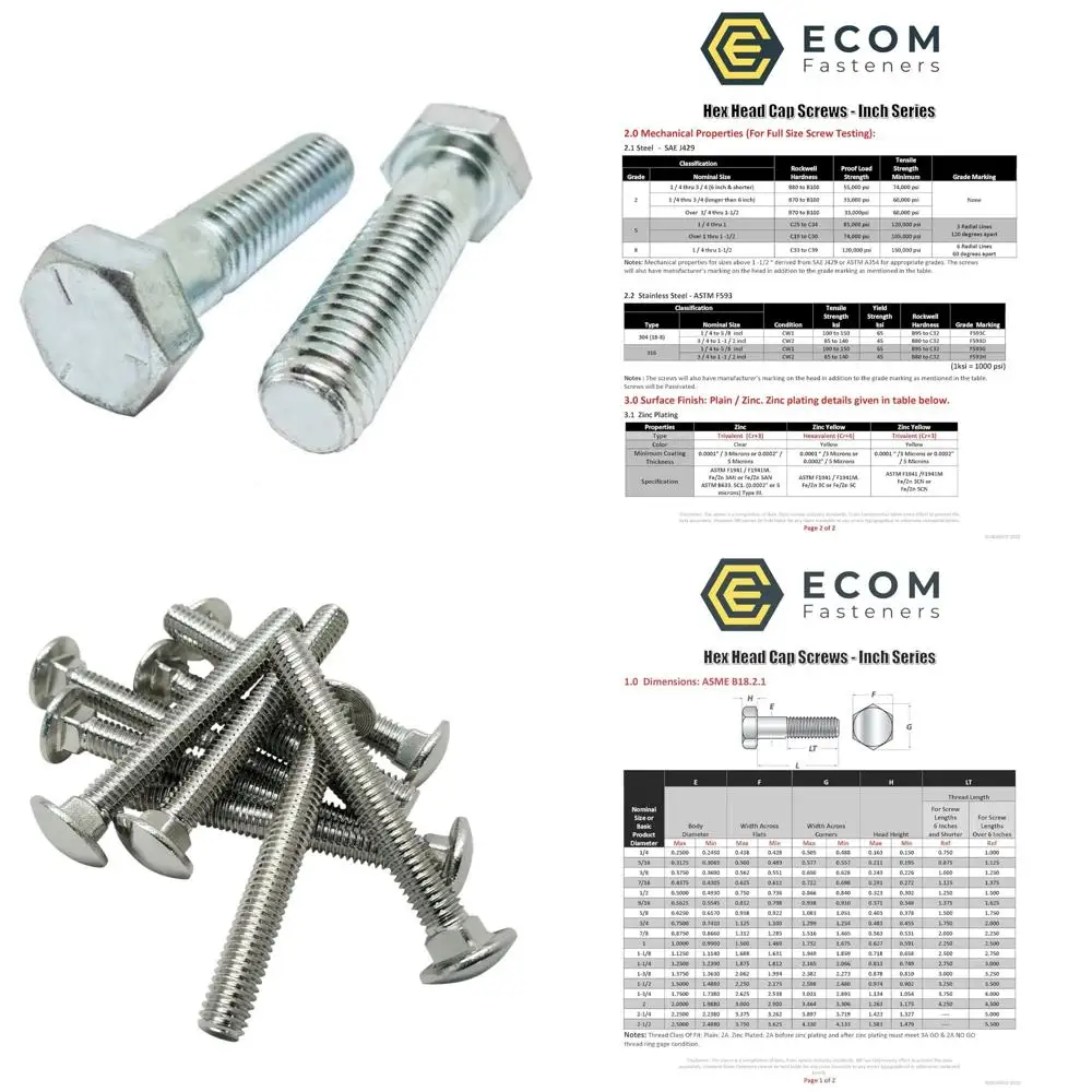 مسامير ذات غطاء سداسي من الفولاذ المطلي بالزنك من الدرجة 5، 5/16-18 × 4 بوصة، خيط خشن، ملولبة جزئيًا، 400 قطعة