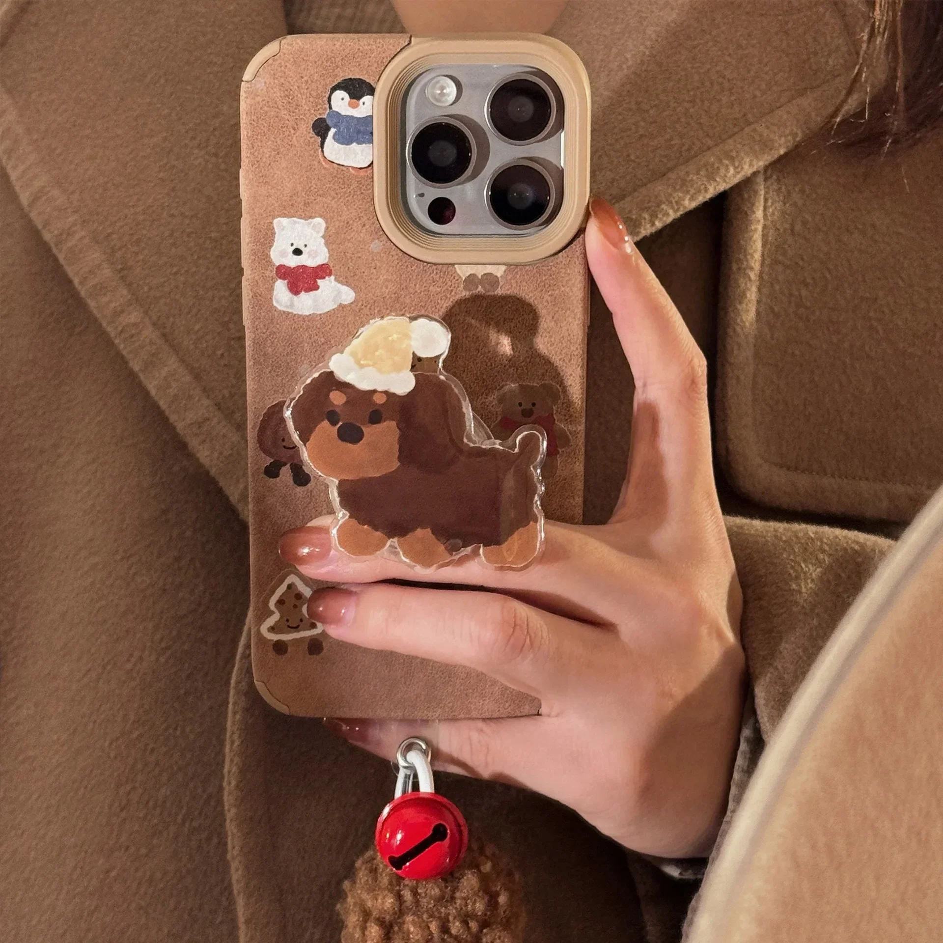 Cartoon Hund Ständer Halter Bär Retro Telefon Fall für Iphone 16 15 Pro Max 13 14 Pro max Ins Ständer Halter Zurück Abdeckung Fundas