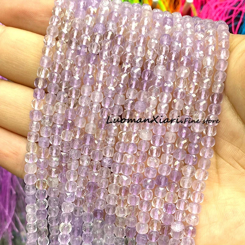 4-5mm Natural Stone Faceted Square AAA Lavender Amethyst Loose Cube Spacer Beads for Jewelry Making Diy Bracelet Accessories