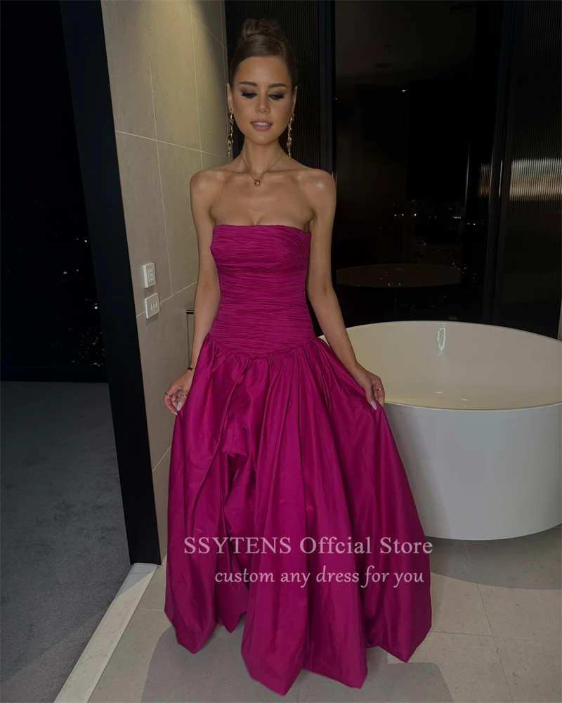 Charming Fuschia Long Evening Dresses Strapless Floor Length Wedding Prom Dress for Women 2025 Party Dress Vestidos De Festa