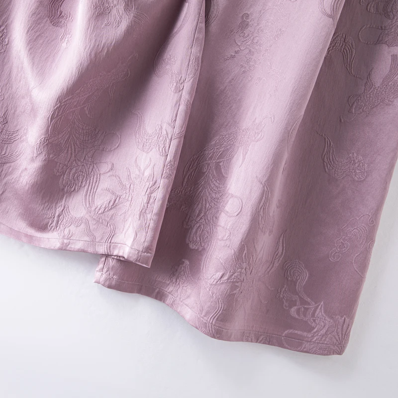 2025 Damesmode Kleding 100% Natuurlijke Moerbei Zijde GuanLe Satijn Geurige Taro Paars Hoge Taille Casual Wijde Pijpen Broek