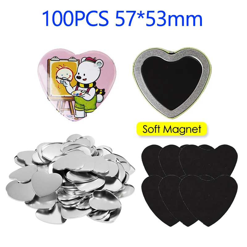 

100PCS 57x53mm Heart Magnet Fridge Button Making Parts DIY Refrigerator Button Badge Maker Machine Accessories Supplies