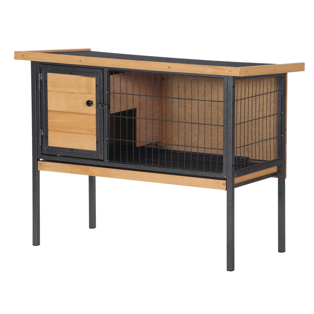

Rabbit Hutch Elevated Bunny Cage Small Animal Habitat with Metal Frame, No Leak Tray