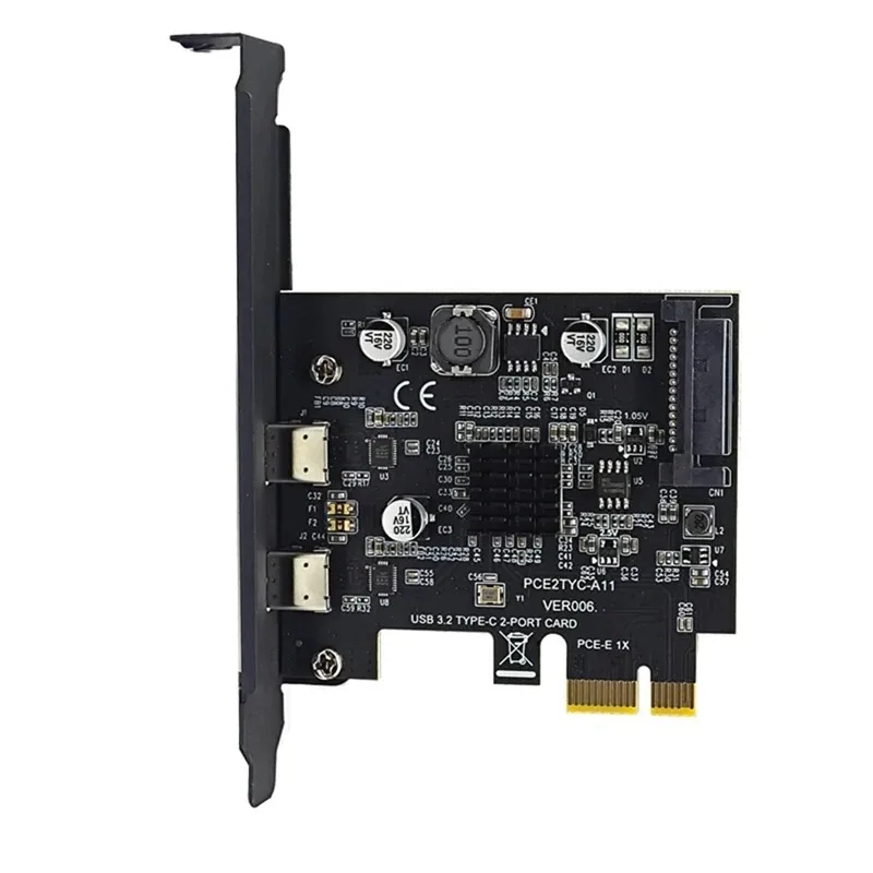 T35C PCIe 3.0 X1 to Dual USB 3.2 Gen2 10Gbps Expansion Card, ASM3142 Chip SATA Power USB-A Port Adapter for Desktop PC
