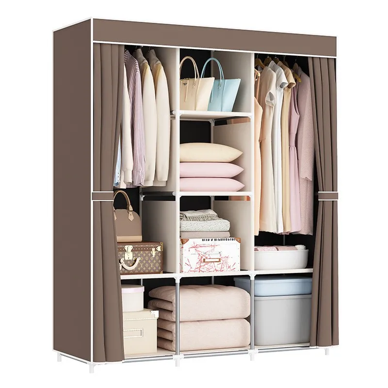 Fashion Non Woven Fabric Dustproof Wardrobe Simple Folding Economy Storage Closet with Steel Frame Space Saving Hanging Cabinet