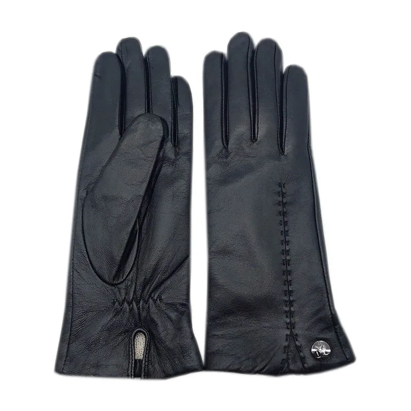 Gloves, touchscreen, new style black sheepskin mid-length genuine leather fashion winter sheepskin touchscreen gloves for women,