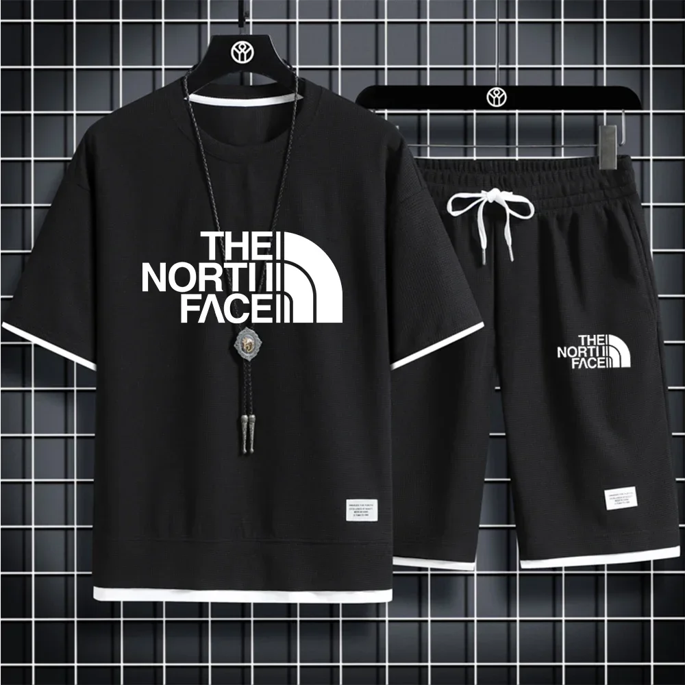 Summer 2025 men's fashion Korean brand sportswear set: short-sleeved T-shirt + sportswear shorts 2-piece set, casual men's joggi