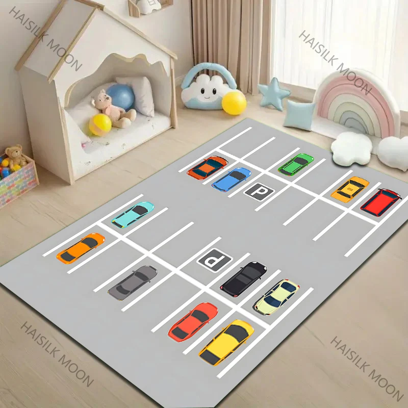 Parking Lot Traffic Cartoon Pattern Carpet for Living Room Bedroom Sofa Home Decor Non-slip Floor Mat Child Activity Area Rugs