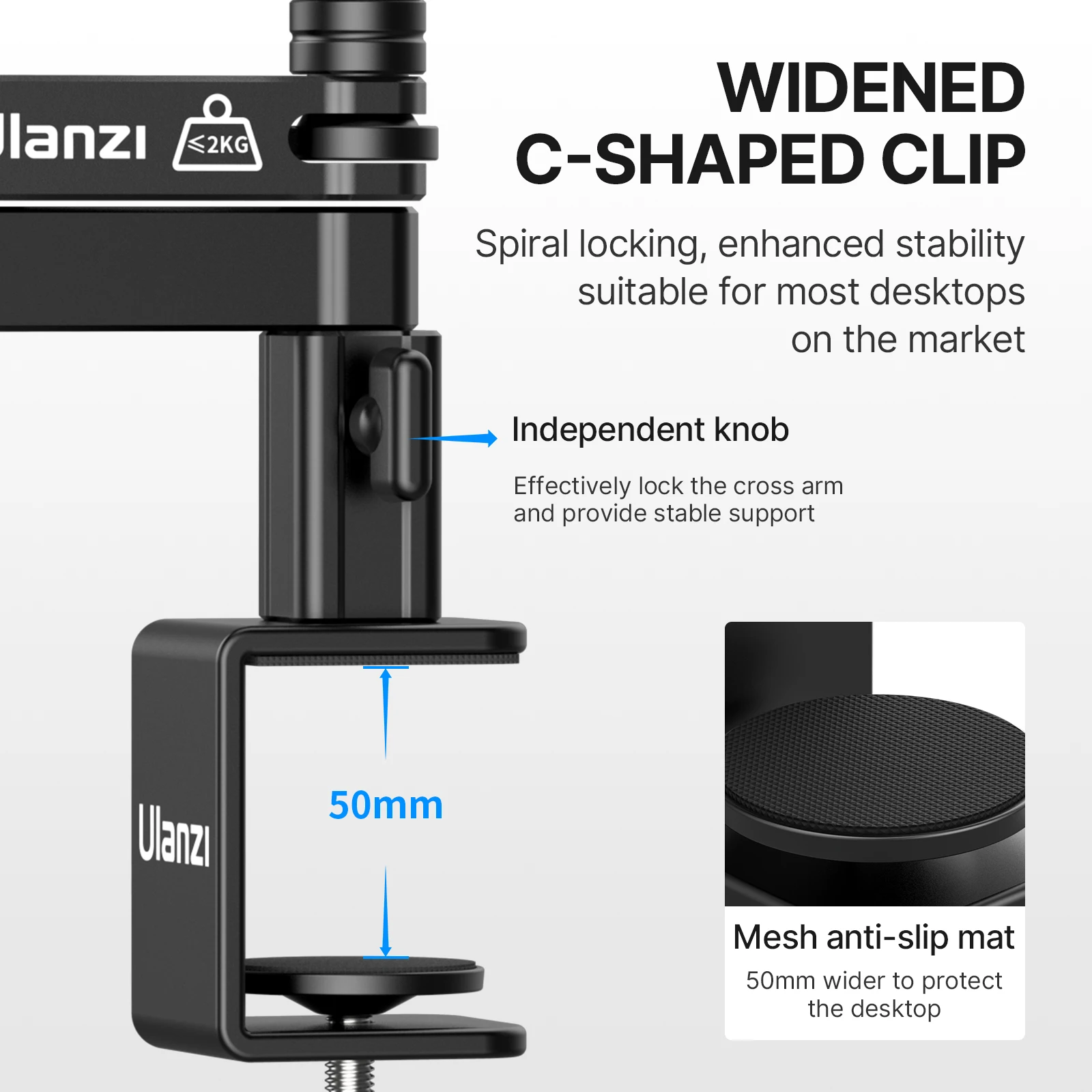 ULANZI LS26 Low Profile Microphone Arm with Cable Channels Desk Clamp 360ยฐ Rotatable Foldable for Streaming Recording 2991