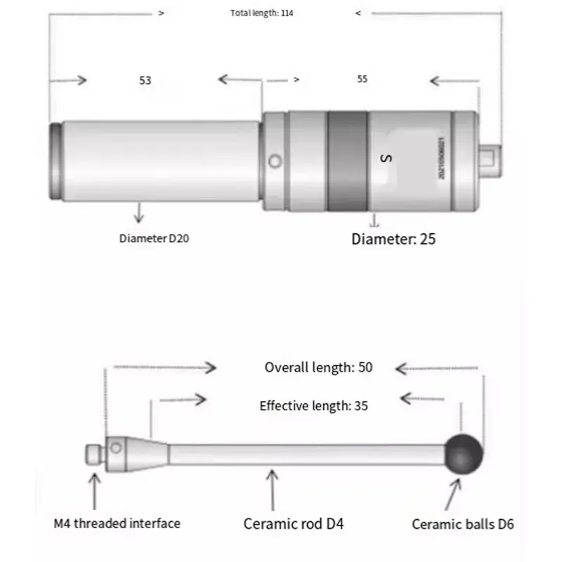 A25F-MMP25 Optical Edge Finder For CNC Machining Centers, 3D Light Detection Sub-Center Rod