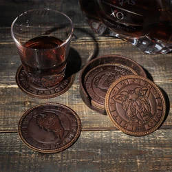 6pcs/set Genuine Leather Zodiac Coaster Drink Coffee Cup Mat Round Pad Table Placemats Round Tea Pad Home Decoration