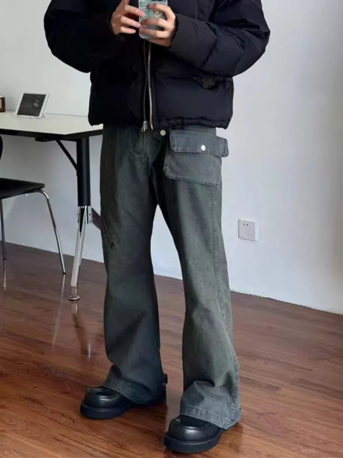 

Американские винтажные повседневные брюки Bell Bot с широкими штанинами в стиле ретро, брюки длиной до пола, поясная сумка, регулируемая