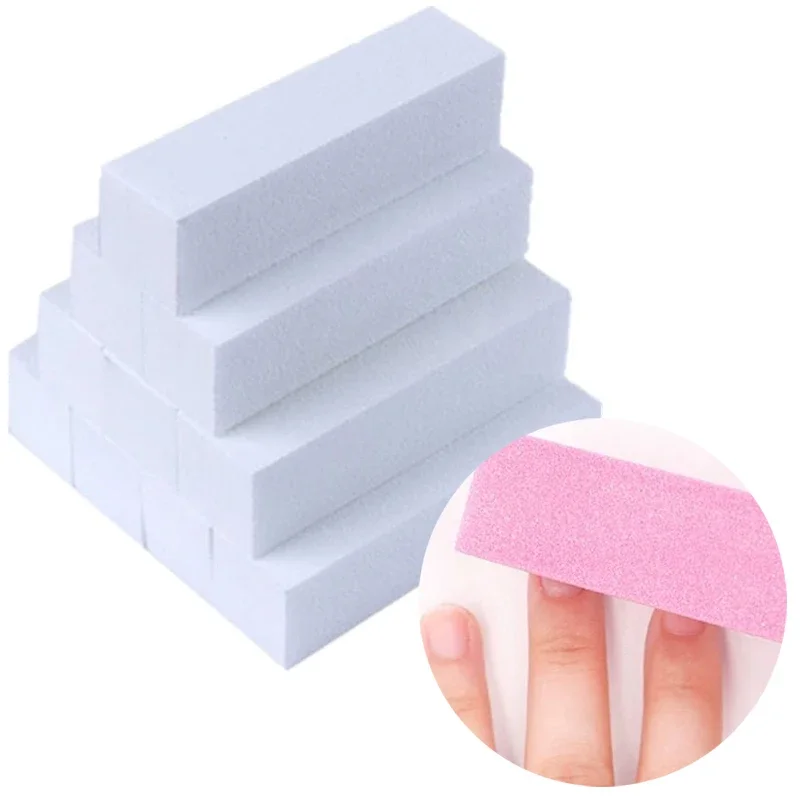 10Pcs Nail Art Sanding Files Block Set Pink & White Manicure Care Soft Sponge Polishing Tools No Hurt for Nail Care