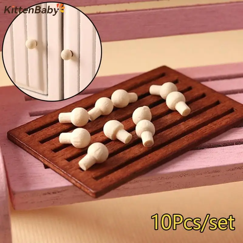 10Pcs 1:12 Dollhouse Miniature Wooden Door Handle Drawer Pull Window Handle Furniture Hardware Model House Decor Toy