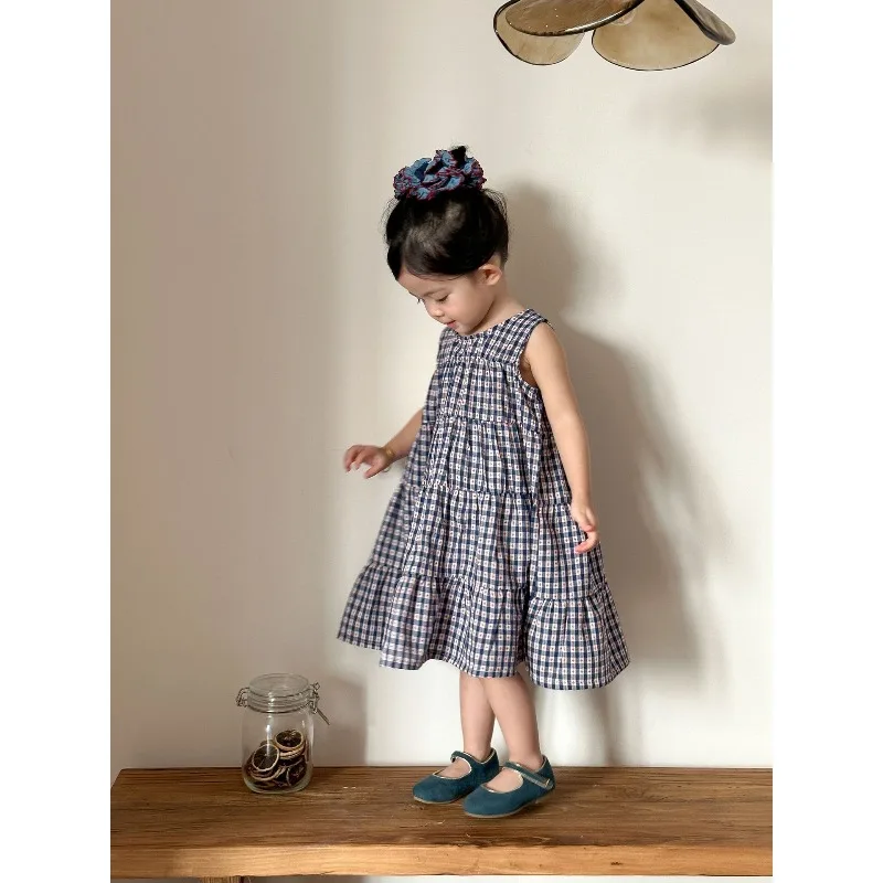 Children's Summer Shirt Set, Boys' Pure Cotton 2026 New Style, Baby's Stylish Checkered Girls' Dress, Siblings' Outfit