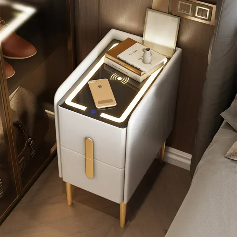 Ultra-Narrow Smart Bedside Table Modern Style White Nightstands Narrow Solid Wood Muebles Home Furniture