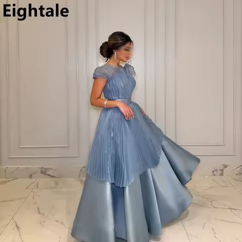 Eightale Dusty Blue Saudi Arabic One Shoulder Evening Dress A Line Prom Party Dress Women Dubai Formal Gowns Customized