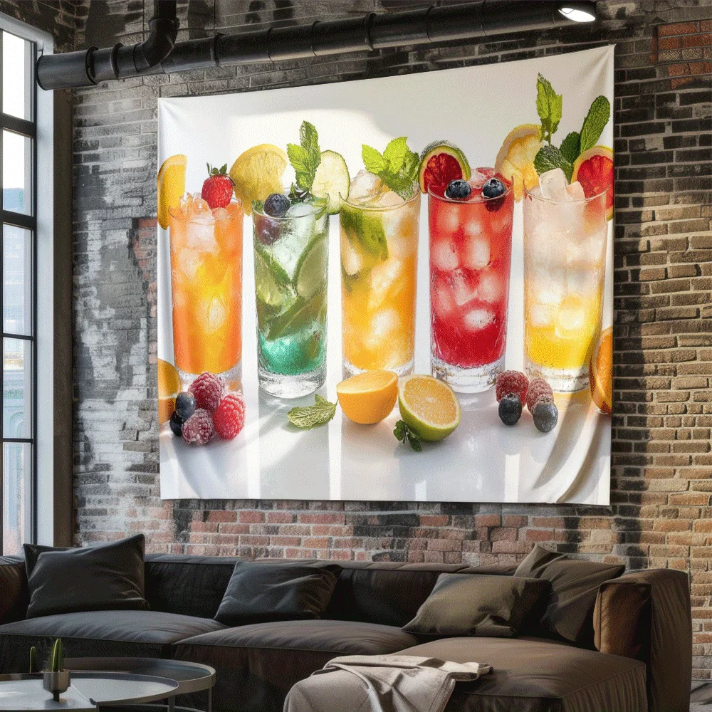 Five glass beverages Digital printing polyester wall tapestry suitable for use in living rooms bedrooms offices bars and party