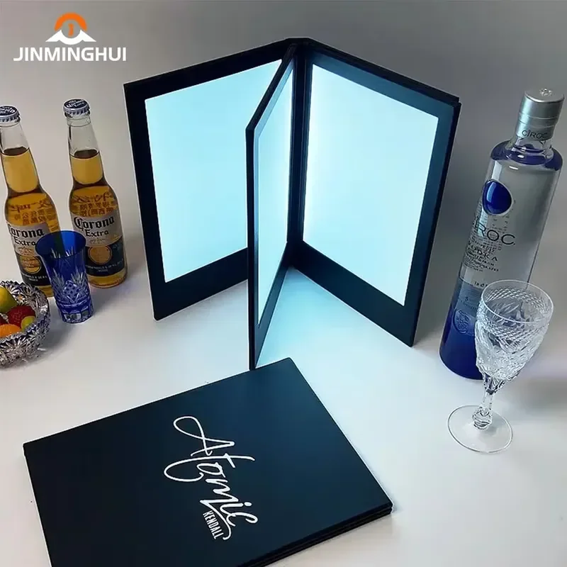 Portable A4 A5 LED Menu Board Waterproof Acrylic Light Panel Leather Cover Single Sided Display for Restaurant Bar Big View