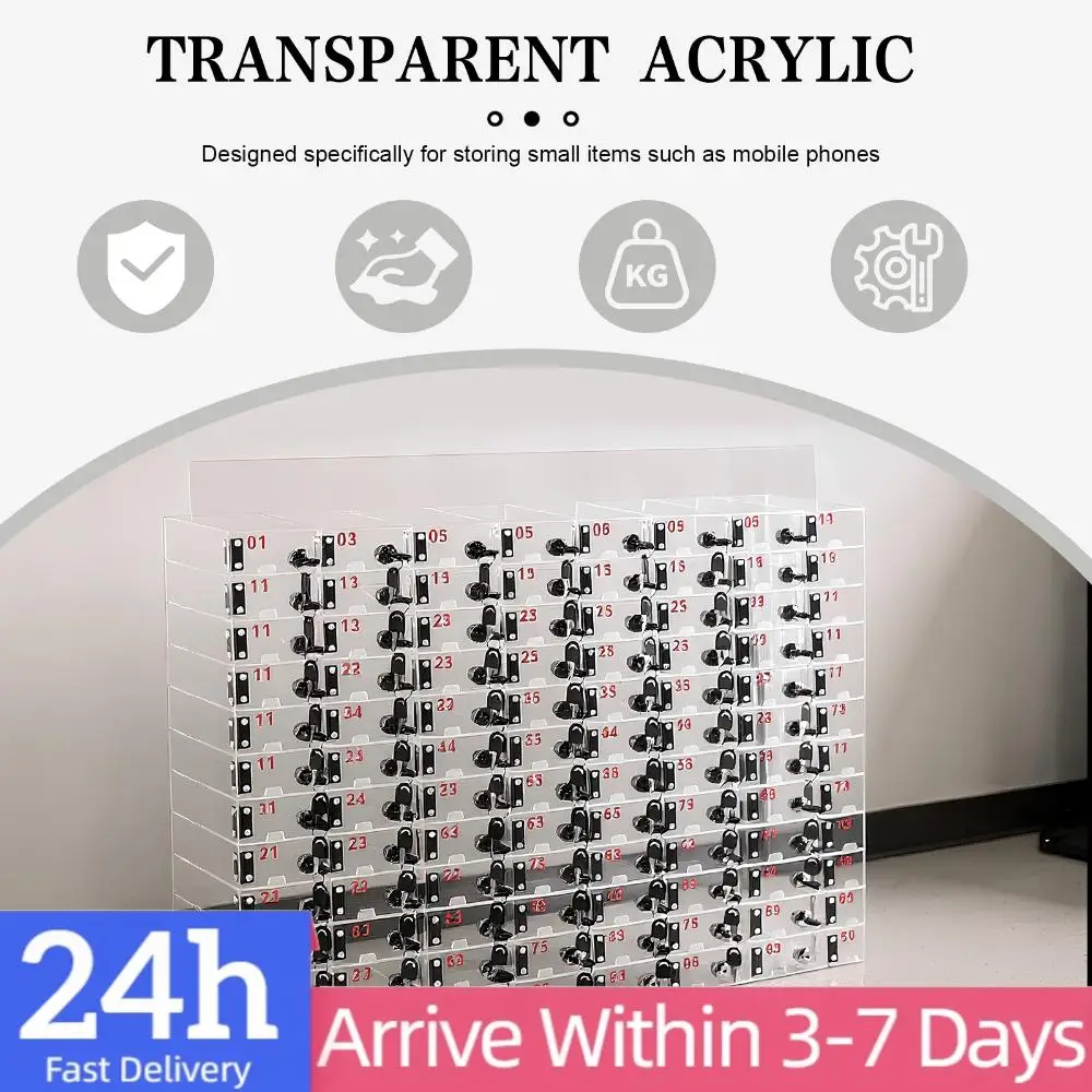 

Cell Phone Locker 100 Slots Large Size Acrylic Cell Phone Storage Box with Door Locks and Keys Wall-Mounted for School Factory