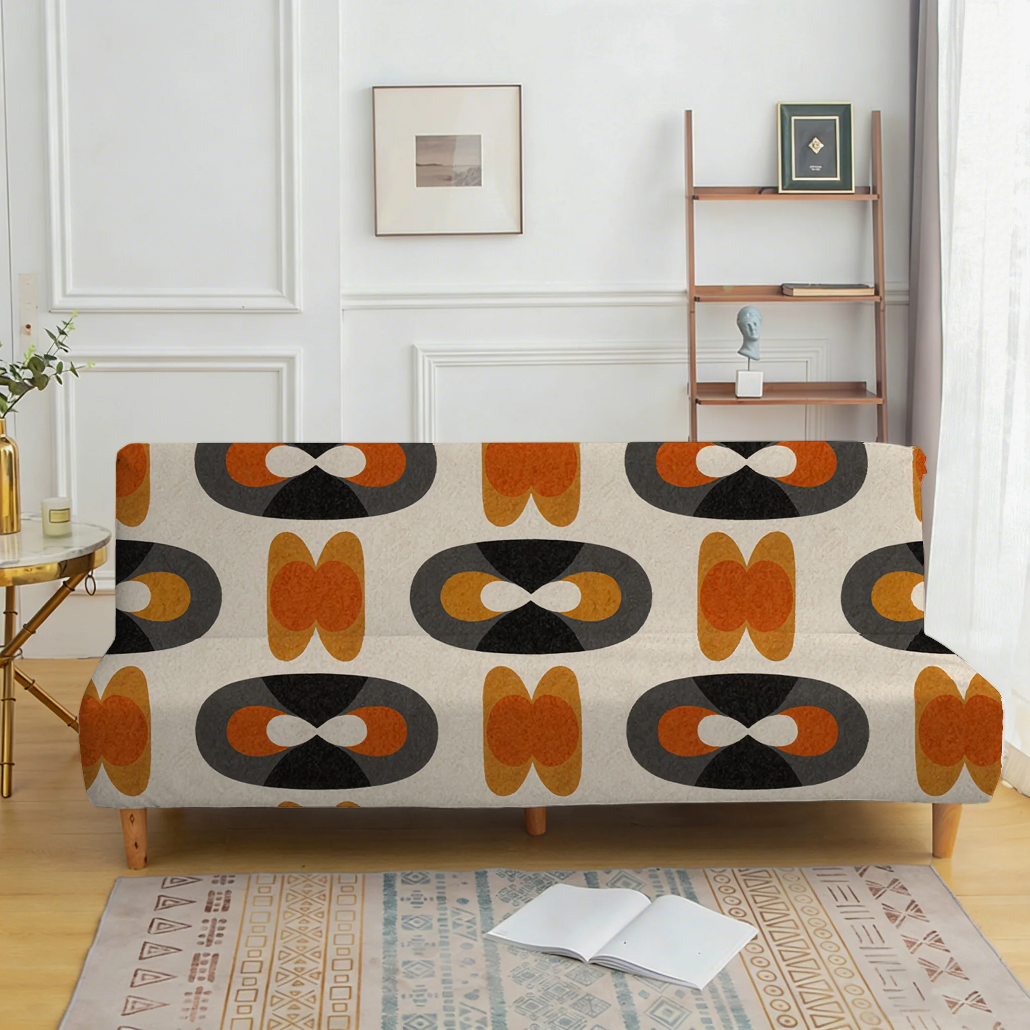 

Средневековое геометрическое покрывало для дивана, универсальный пылезащитный эластичный защитный чехол, простая установка, можно стирать в машине.