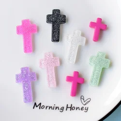 10-20Pcs Colorful Glitter Cross Flat Back Resin Cabochon Scrapbooking Album Decor Accessories Creative Phone Case Patch Material